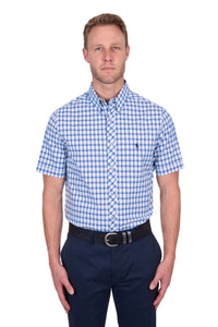 Chris Tailored Check SS Shirt - Blue/Tan