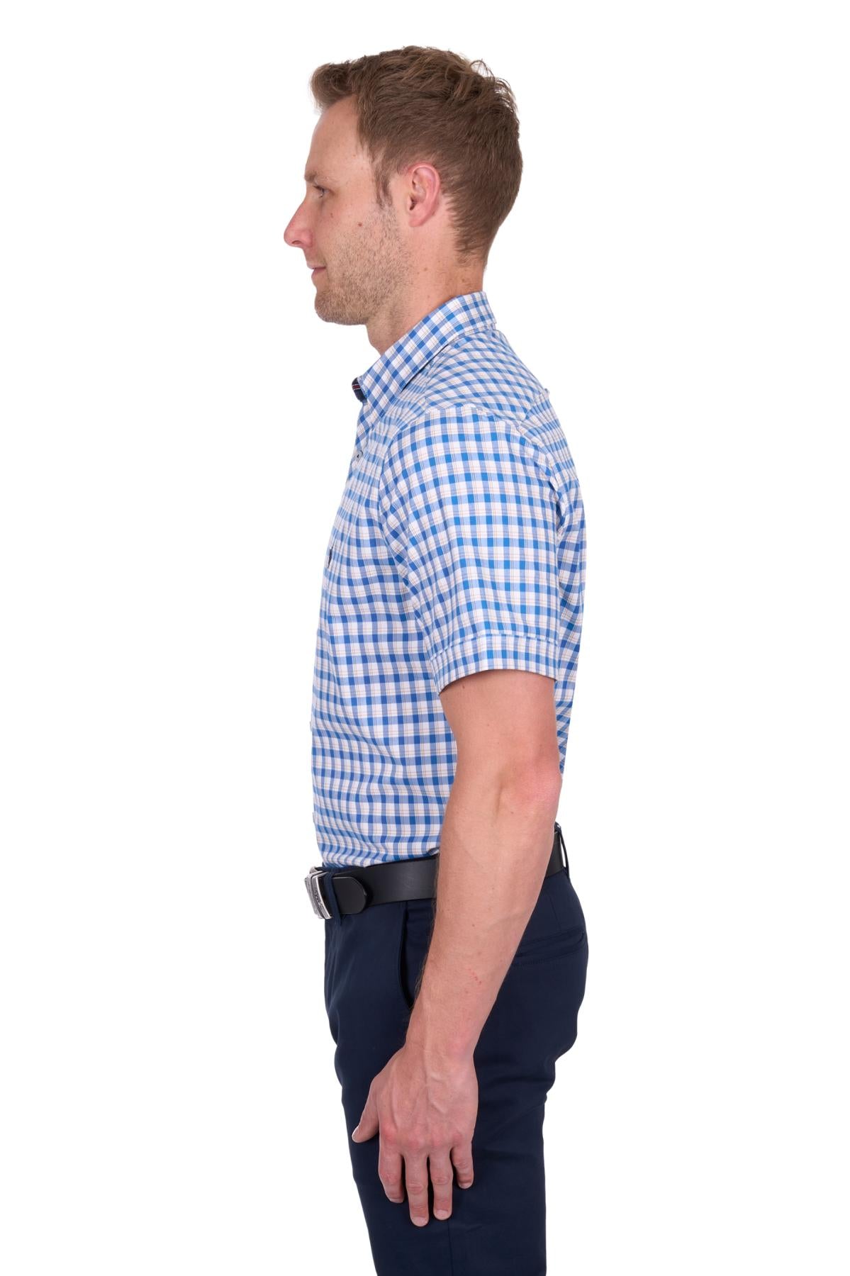 Thomas Cook Chris Tailored Check Short Sleeve Shirt - Blue/Tan