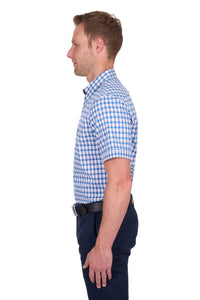 Chris Tailored Check SS Shirt - Blue/Tan