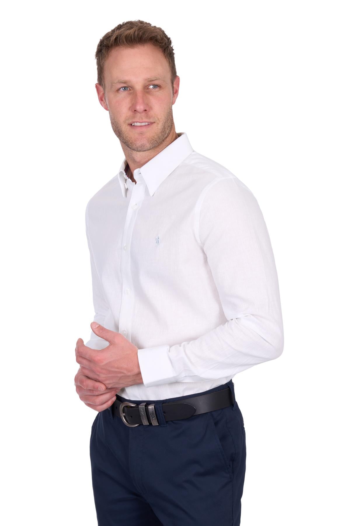 Thomas Cook Mens Linen Long Sleeve Shirt - White
