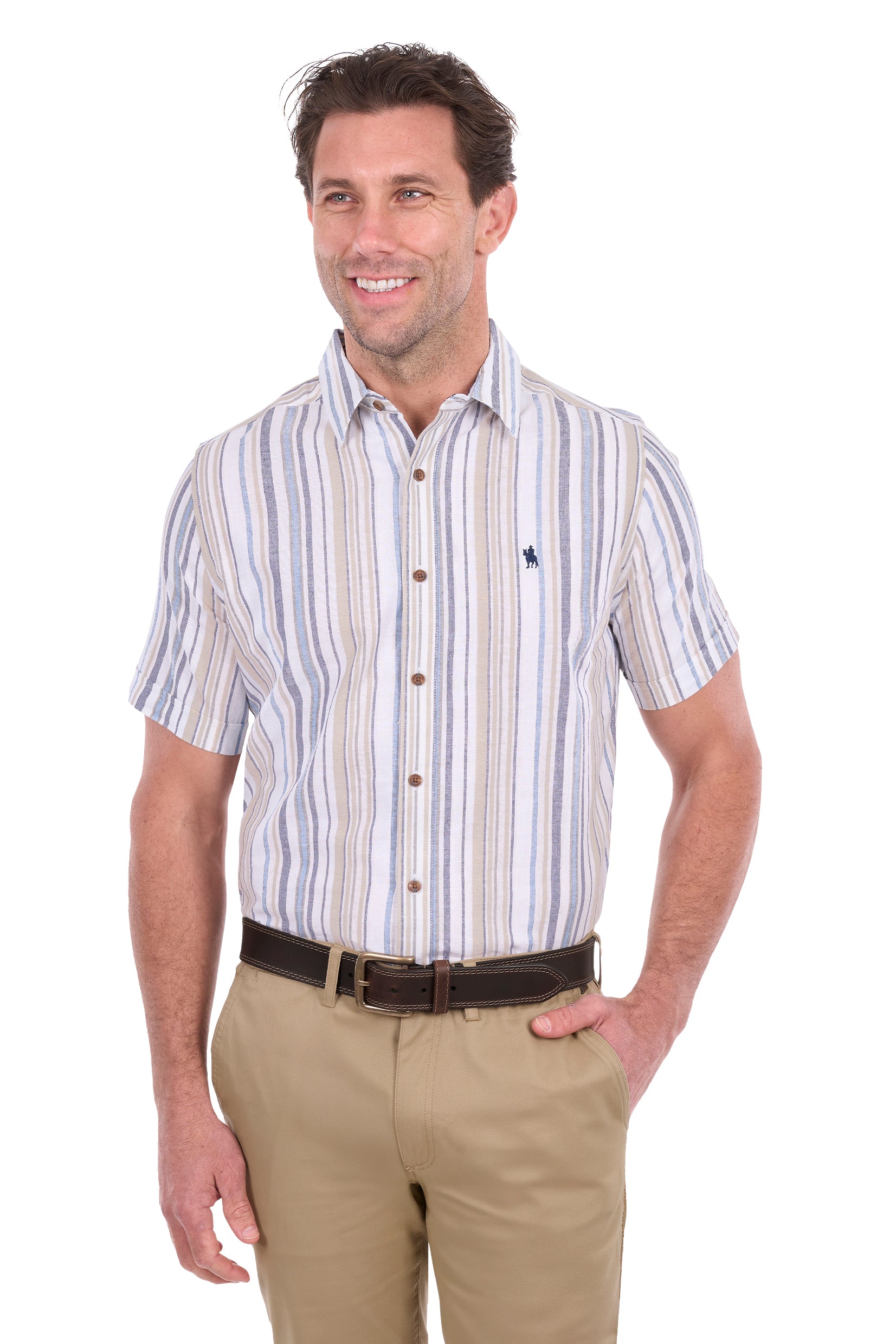 Thomas Cook Max Linen SS Shirt - Navy/Tan