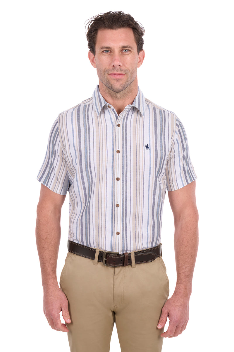 Thomas Cook Max Linen SS Shirt - Navy/Tan