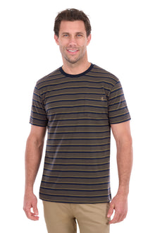 Thomas Cook Oliver Stripe 1 Pkt SS Tee - Navy/Dark Tan