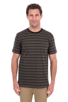 Thomas Cook Oliver Stripe 1 Pkt SS Tee - Navy/Dark Tan