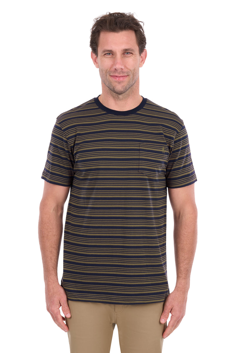 Thomas Cook Oliver Stripe 1 Pkt SS Tee - Navy/Dark Tan