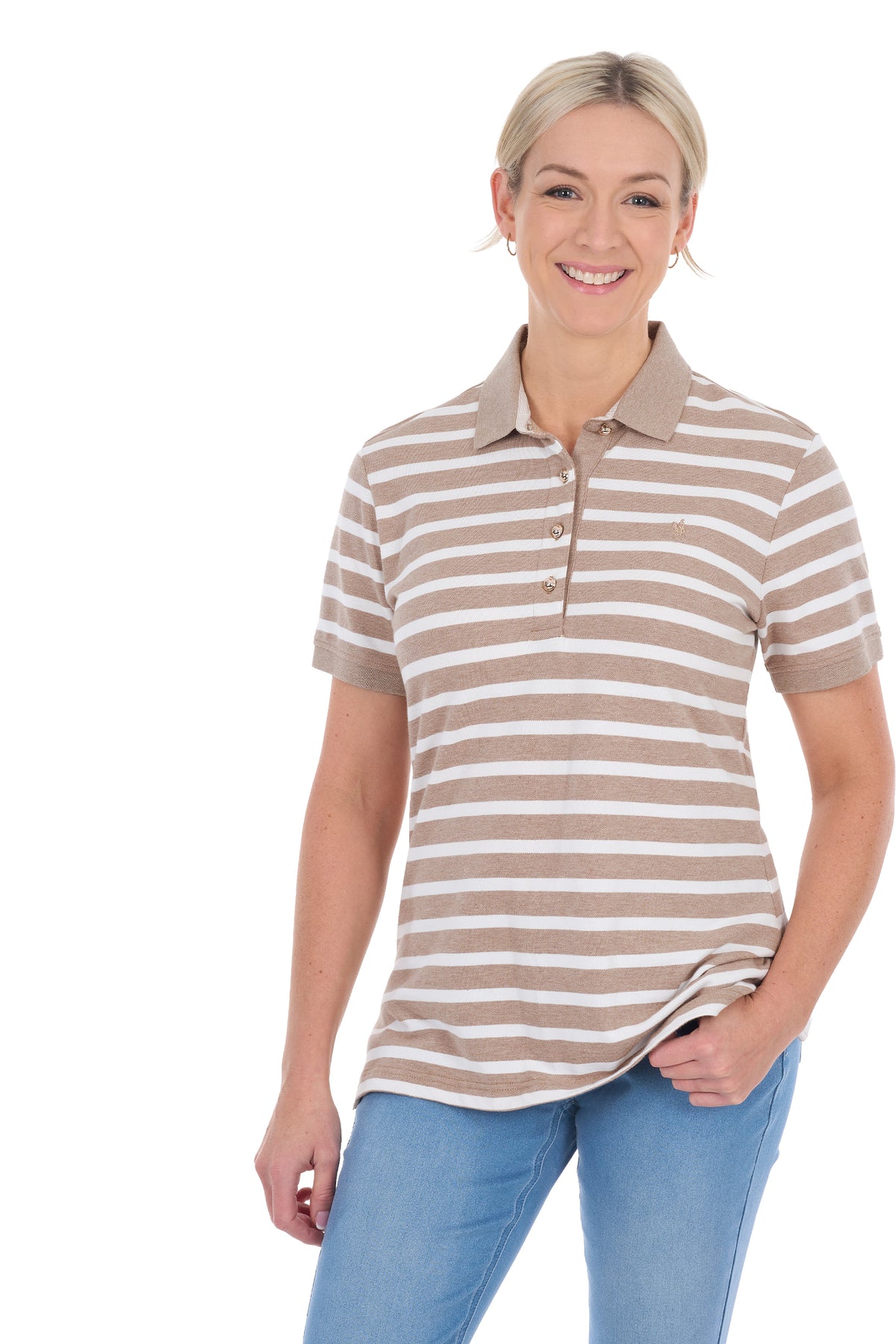 Thomas Cook Amber SS Polo - Tan Marle/White
