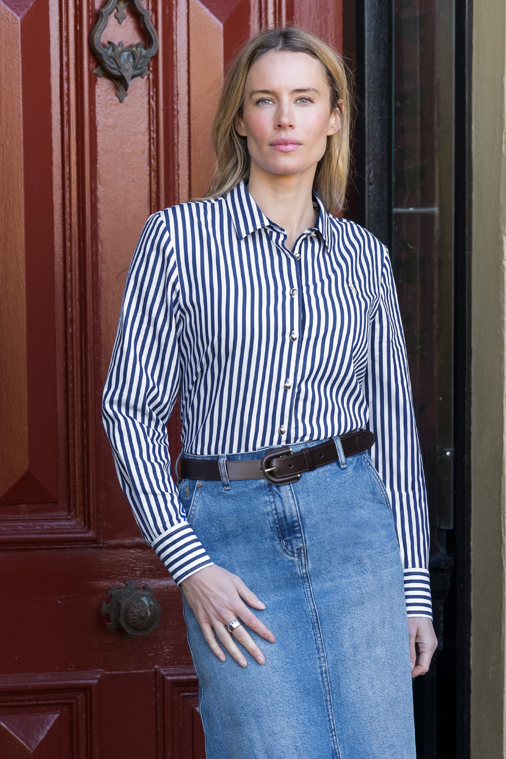 Thomas Cook Celine Long Sleeve Shirt - Navy/White